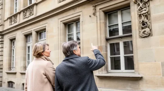 Immobilienmakler Basel Beratungsgespräch vor typischem Basler Stadthaus